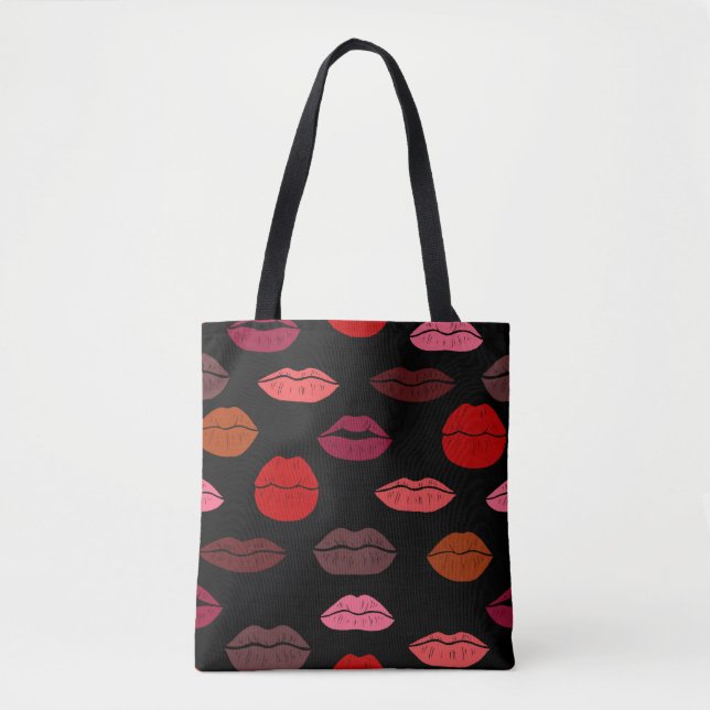 Tote Bag Empreinte de lèvres, baisers rose rouge. (Devant)