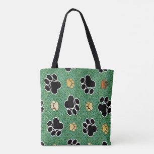 Tote Bag Empreinte de patte bronzage et noir sur l'herbe