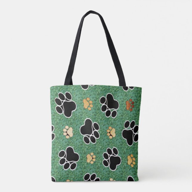 Tote Bag Empreinte de patte bronzage et noir sur l'herbe (Dos)
