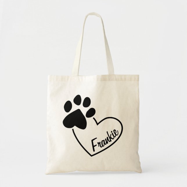 Tote Bag Empreinte de patte d'animal sur un cœur avec nom p (Devant)