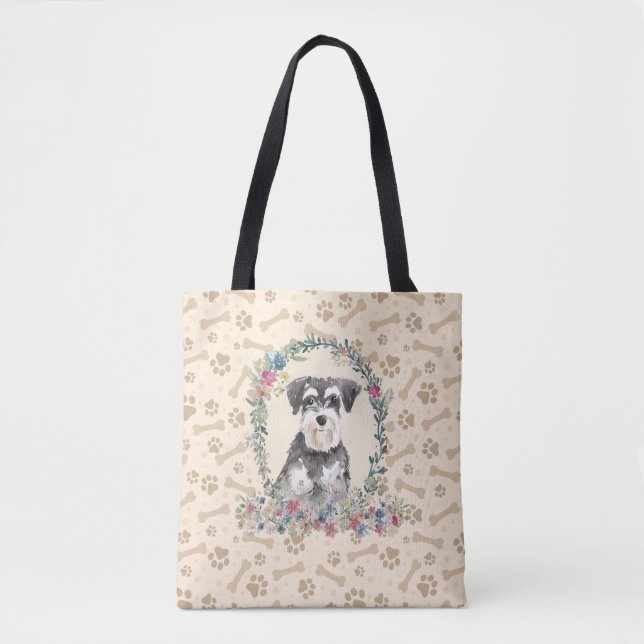 Tote Bag Empreinte de patte de chien Schnauzer Miniature et (Devant)