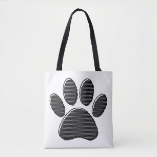 Tote Bag Empreinte de patte de chiot rayé noir et blanc
