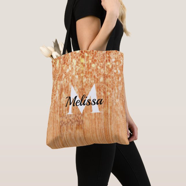 Tote Bag Empreinte en bois de bambou orange brillant Monogr (De près)