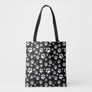 Tote Bag Empreintes de Patte de Chat Noir