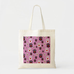 Tote Bag Empreintes de pattes avec des cœurs rouges sur ros