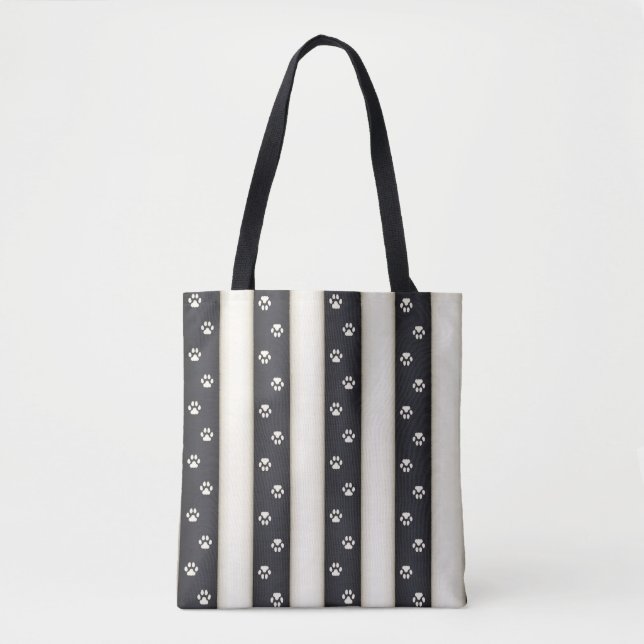 Tote Bag Empreintes de pattes de chats noir & blanc d'antiq (Devant)