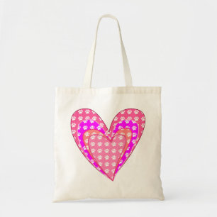 Tote Bag Empreintes de pattes de chien et cœurs roses