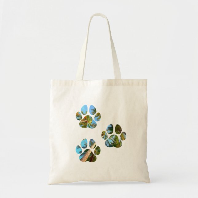 Tote Bag Empreintes de pattes de chiens - Palmiers tropicau (Devant)