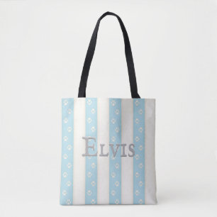 Tote Bag Empreintes de pattes de chiens sur bandes bleu pâl