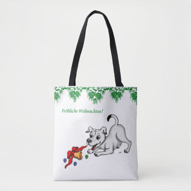 Tote Bag en allemand, Noël avec Chipe Cloche et Ball (Devant)