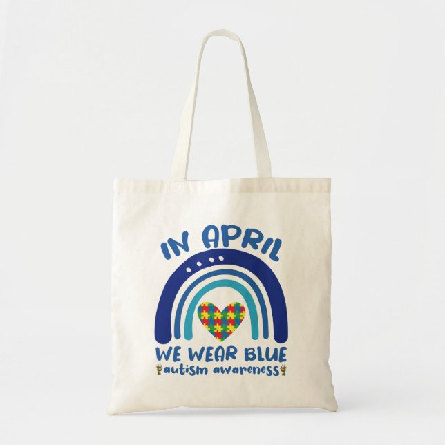Tote Bag En Avril Nous Portons Bleu Sensibilisation sur l'a (Devant)