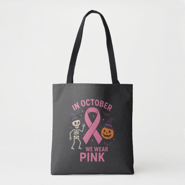Tote Bag En Octobre Nous Portons Pink Halloween (Devant)