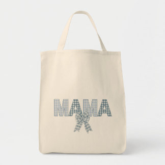 Tote Bag En vichy bleu MAMA avec arc