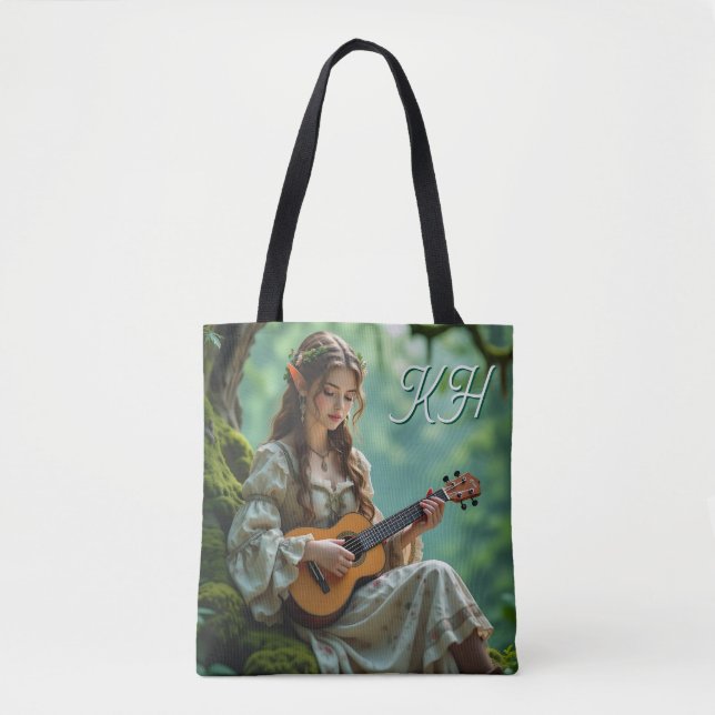 Tote Bag Enchanted Elven Girl Playing a Ukulele  (Devant)