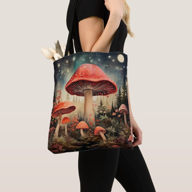 Tote Bag Enchanter Arrière - plan de champignons de fées ma (De près)