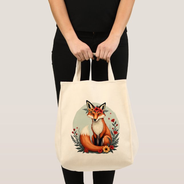 Tote Bag Enchanter Floral Fox Woodland Folk Art (Devant (produit))