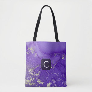 Tote Bag Encre alcoolique violette et or Monogramme d'art l