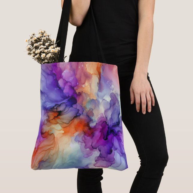 Tote Bag Encre d'alcool orange et violet Abstraite (De près)