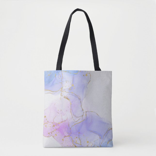 Tote Bag Encre d'alcool rose, pourpre et bleu (Devant)