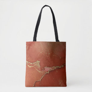 Tote Bag Encre d'alcool rouge et or Liquide Art Abstrait