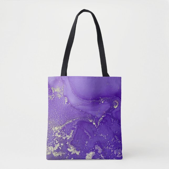Tote Bag Encre d'alcool violet et or Art liquide Abstrait (Devant)
