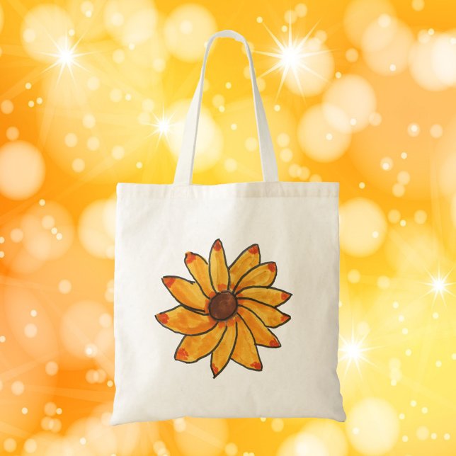 Tote Bag Encre Tournesol Jaune (A tote bag with a hand drawn sunflower)
