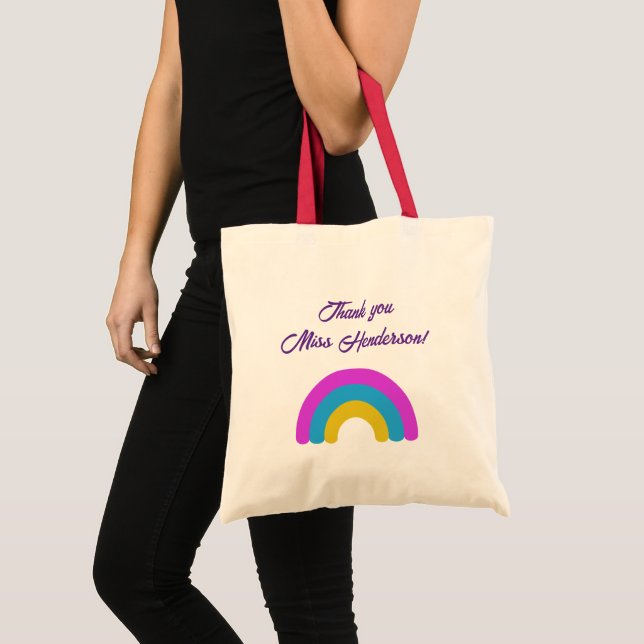 Tote Bag End of Year Teacher Gift Thank You Rainbow Name  (Devant (produit))