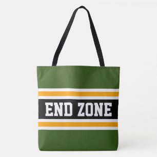 Tote Bag END ZONE Sportif Vert Forêt Orange Noir Rayures