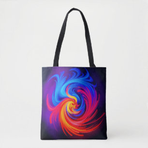 Tote Bag Énergétique Abstrait wirl en bleu rouge et jaune