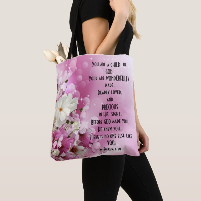 Tote Bag Enfant de Dieu floral selon les Écritures (De près)