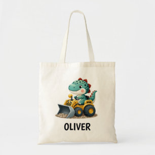 Tote Bag Enfant dinosaure sur véhicule de construction jaun