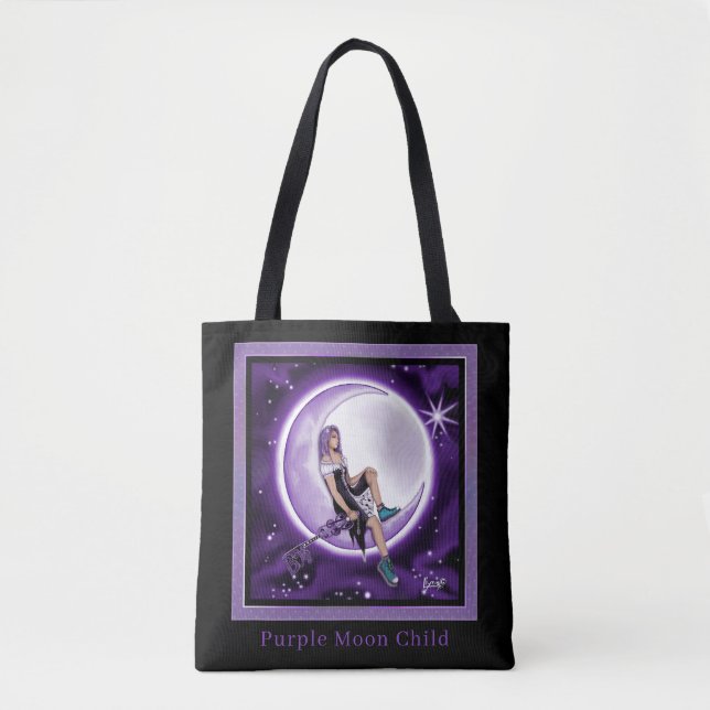 Tote Bag Enfant mauve lune (Devant)