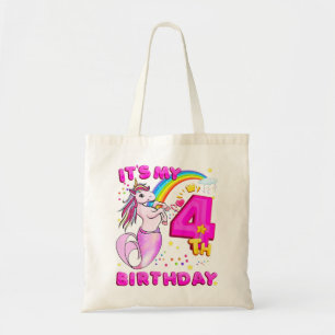 Tote Bag Enfants 4Anniversaire Unicorn Mermicorn Mermaid po
