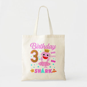 Tote Bag Enfants d'anniversaire Enfants requin 3e fille 3 a