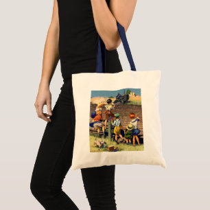 Tote Bag Enfants de style rétro faisant signe à un agricult