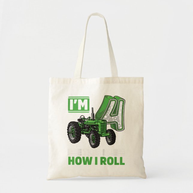 Tote Bag Enfants Green Farm Tracteur 4e anniversaire 4 an F (Devant)
