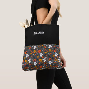 Tote Bag Enfants Halloween Spider Webs Ghosts Cupcakes Nom