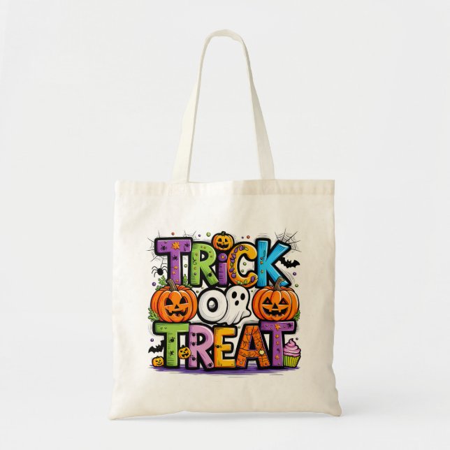 Tote Bag Enfants Halloween Tricoter Ou Traiter (Devant)