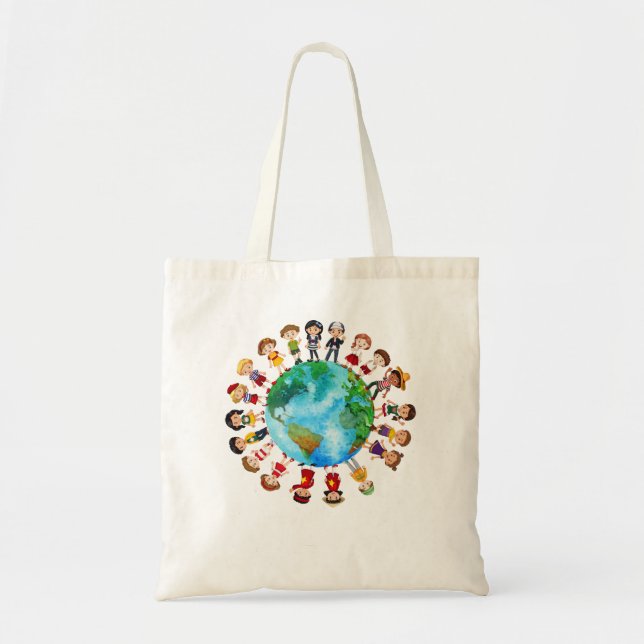 Tote Bag Enfants Jours des terres heureux dans le monde ent (Devant)
