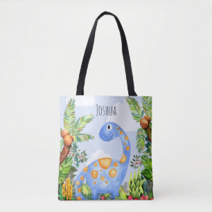 Tote Bag Enfants Jungle Aquarelle Dinosaur avec nom Garçons