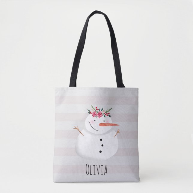 Tote Bag Enfants mignonne et festive Noël Flower Snowman (Devant)