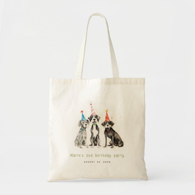 Tote Bag Enfants mignons Aquarelle Chien mou Fête d'anniver (Devant)
