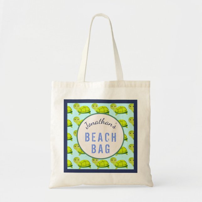 Tote Bag Enfants Nom personnalisé Cute Turtles Beach (Devant)