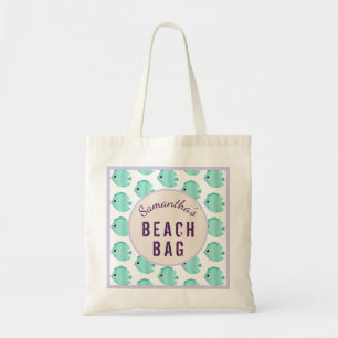 Tote Bag Enfants Nom personnalisé Fish Lilac & Plage Turqu