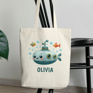 Tote Bag Enfants souriants sous-marin mignon avec poissons