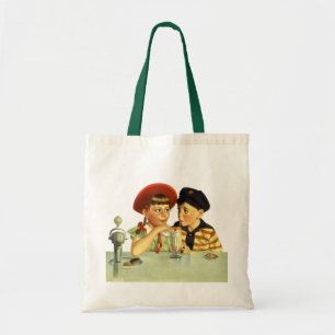 Tote Bag Enfants Vintage, garçon et fille partageant un Sha
