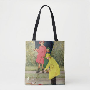 Tote Bag Enfants vintage jouant dans les flaques "Une journ