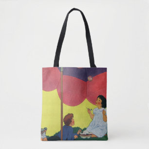 Tote Bag Enfants vintage soufflant des bulles sous un parap