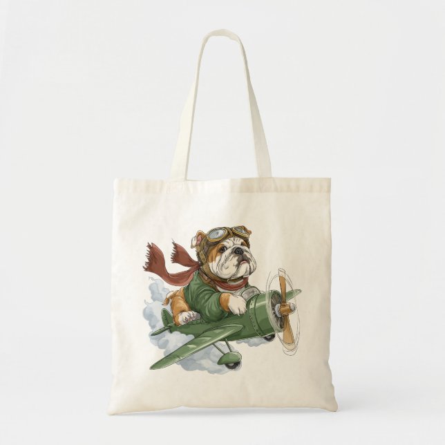 Tote Bag English Bulldog Pilot Airplane (Devant)