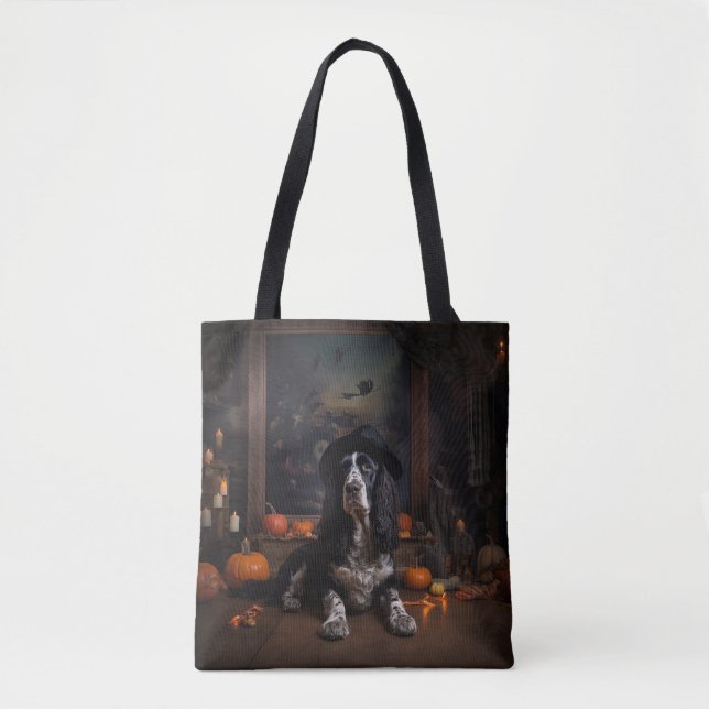 Tote Bag English Cocker Spaniel Citrouilles Halloween Épouv (Devant)